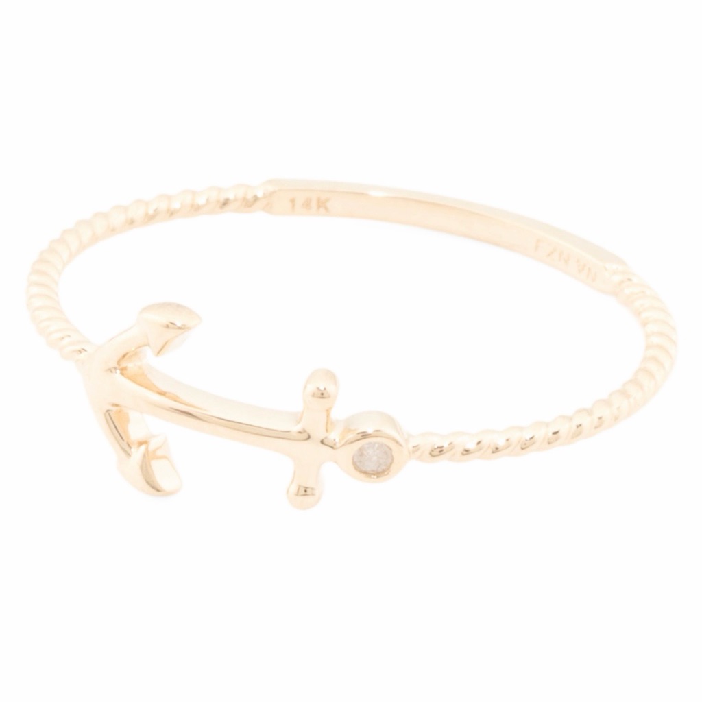 14 Kt Diamond Yellow Gold Anchor Ring